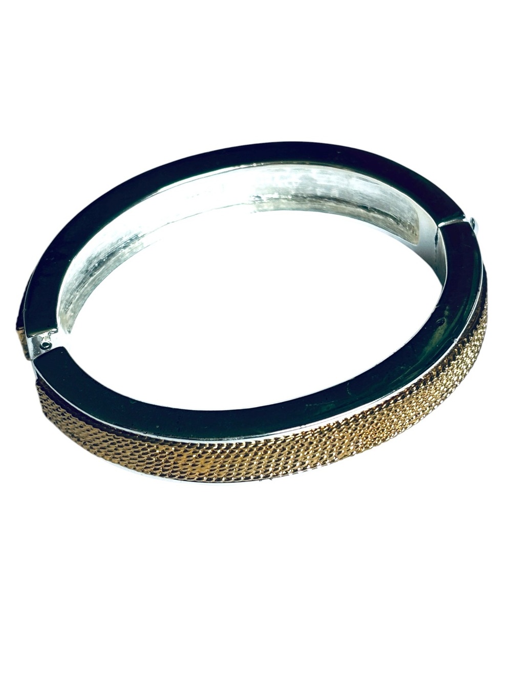 Napier Vintage Signed 80s Gold and Silver Two-Tone Mesh Hinged Bangle Bracelet